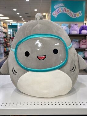 Squishmallows Shark Plush Pillow Gray Scuba Mask Stuffed Animal Large